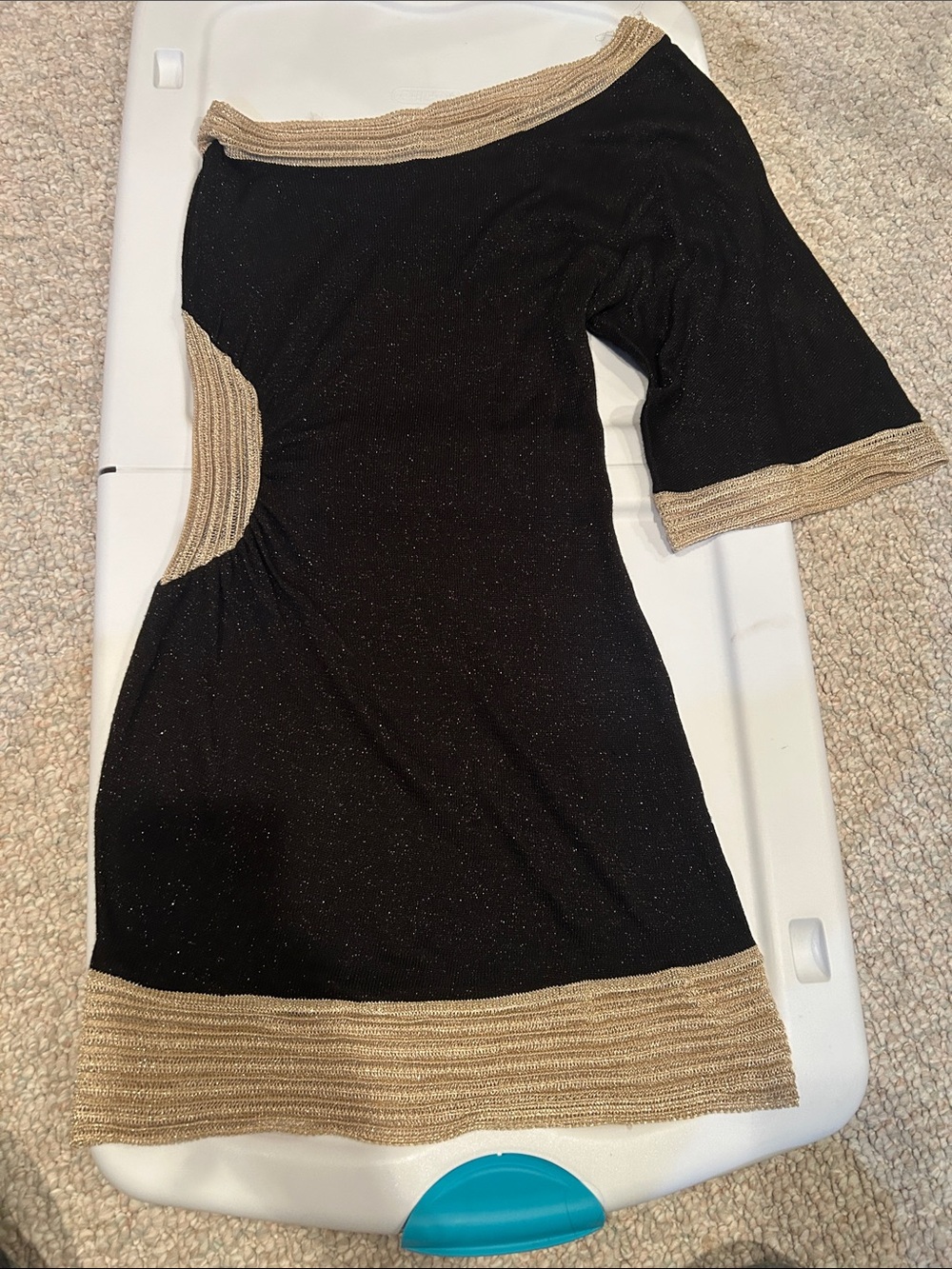 Arden B Black One-Shoulder Dress with Gold Trim